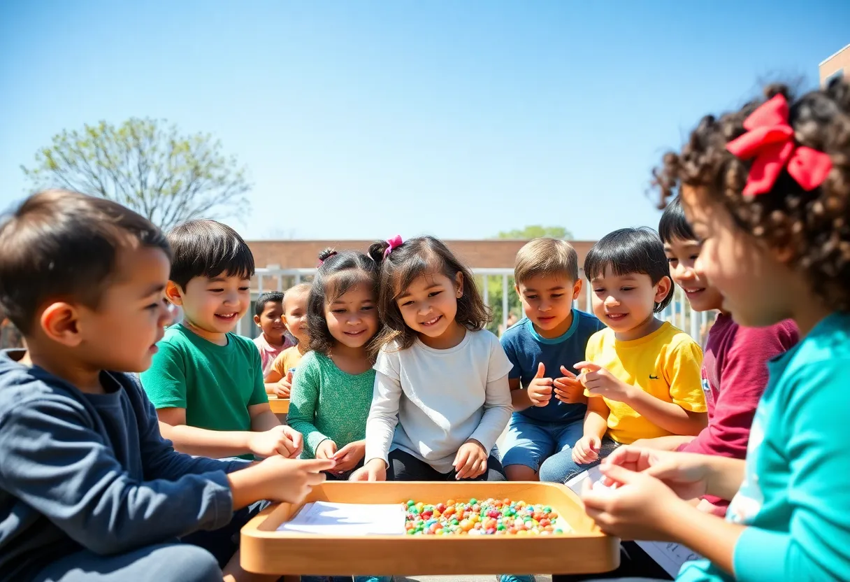 Children participating in after-school learning activities outdoors