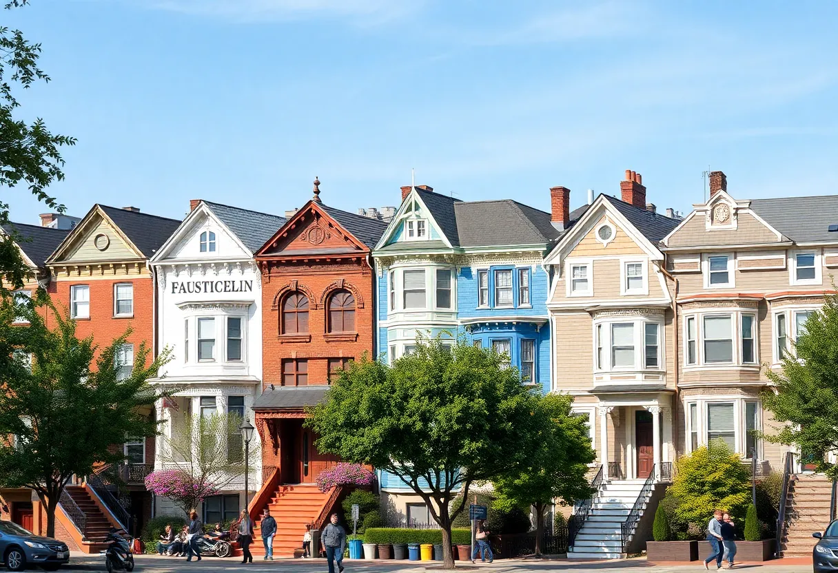 A diverse street scene in a Washington, DC neighborhood