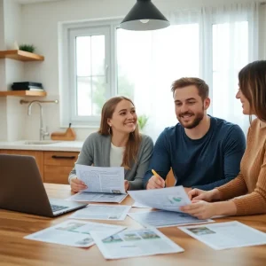 Couple discussing home buying at a kitchen table