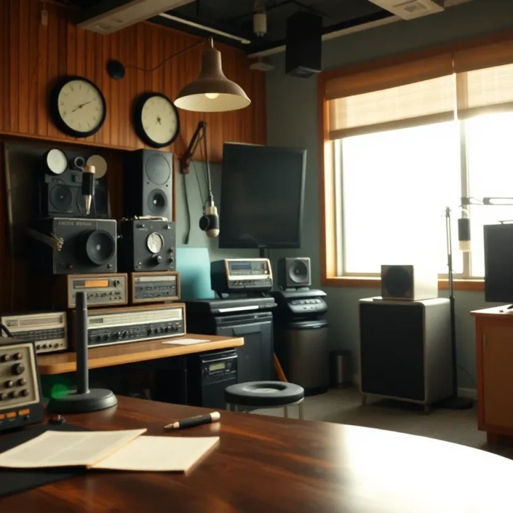 Vintage radio studio symbolizing community service.