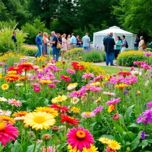 Colorful summer garden with people attending events in Washington DC