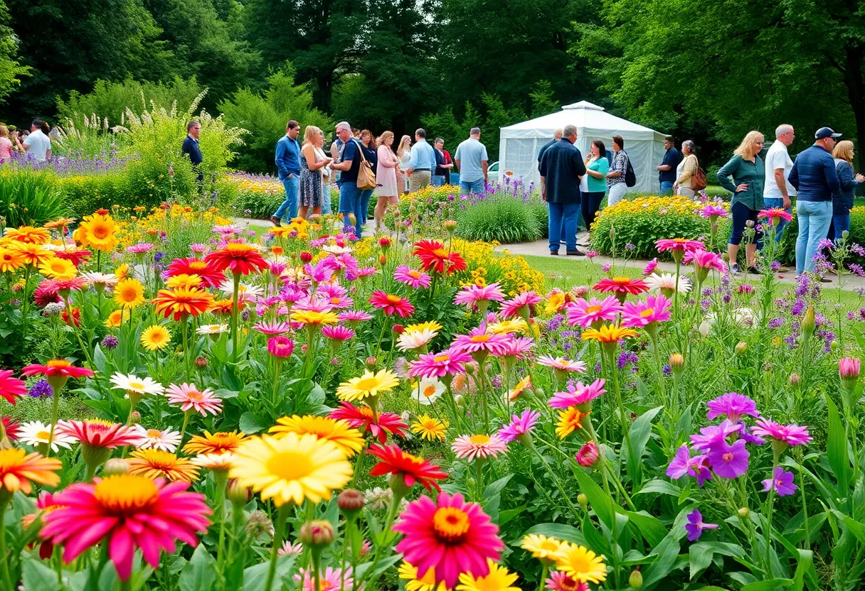 Colorful summer garden with people attending events in Washington DC