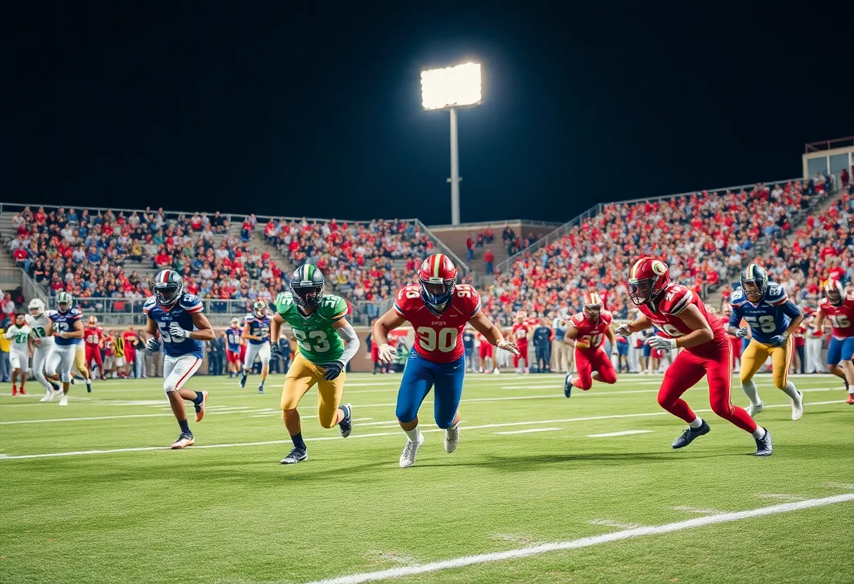 High school football players in action during a game