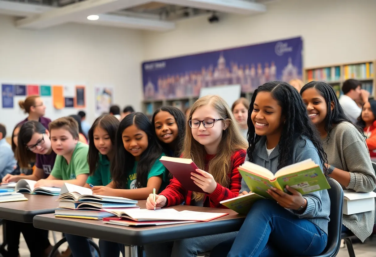 Middle school students participating in writing workshops at a national event.