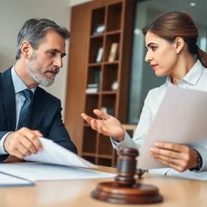 A personal injury lawyer consulting with a client
