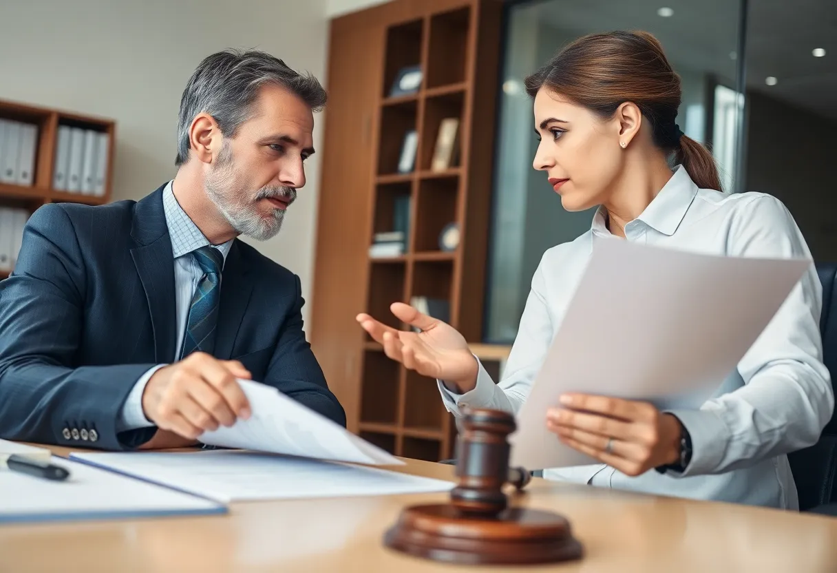 A personal injury lawyer consulting with a client