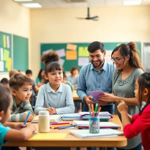Students participating in educational activities in a classroom.