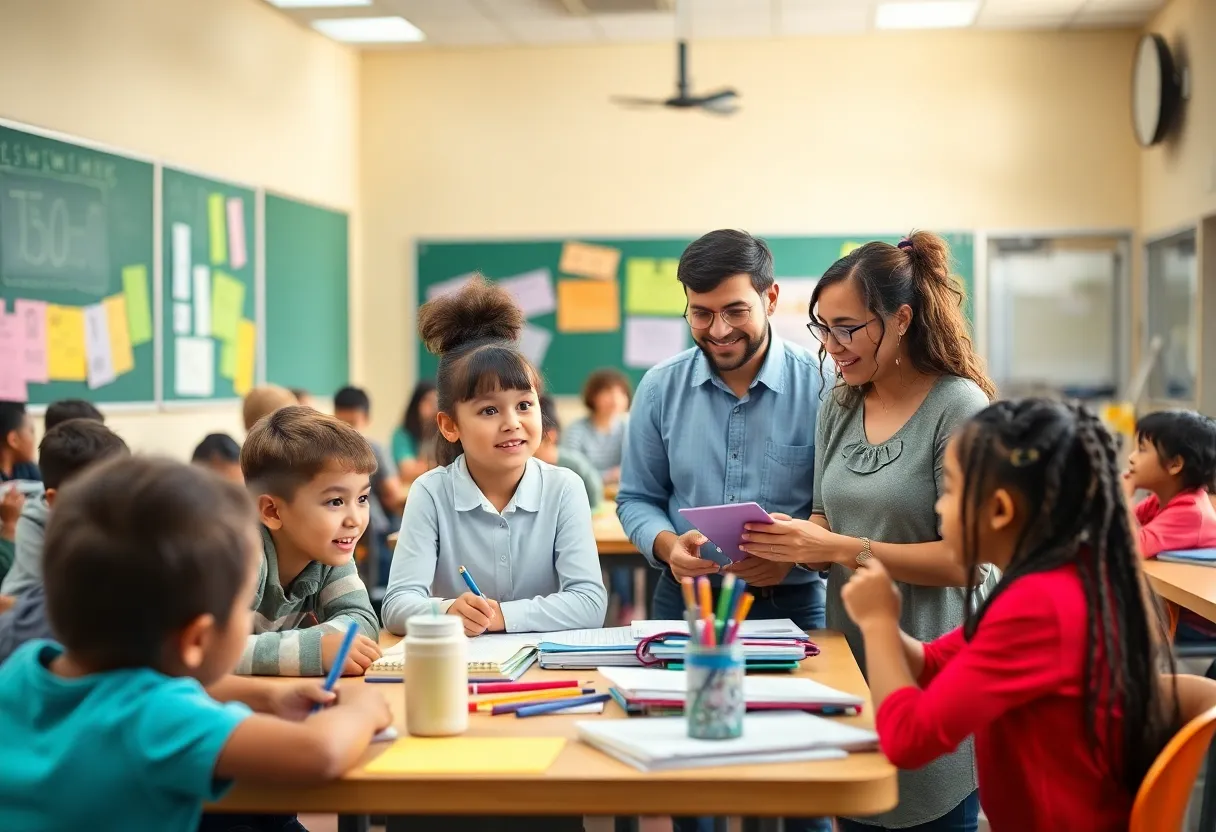 Students participating in educational activities in a classroom.