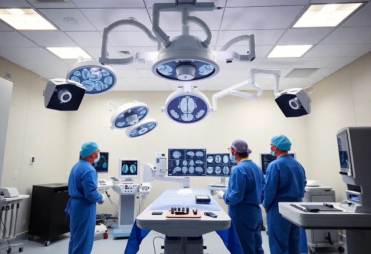 Neurosurgeons utilizing biplane imaging technology at George Washington University Hospital