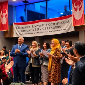Event honoring community service leaders at a university.