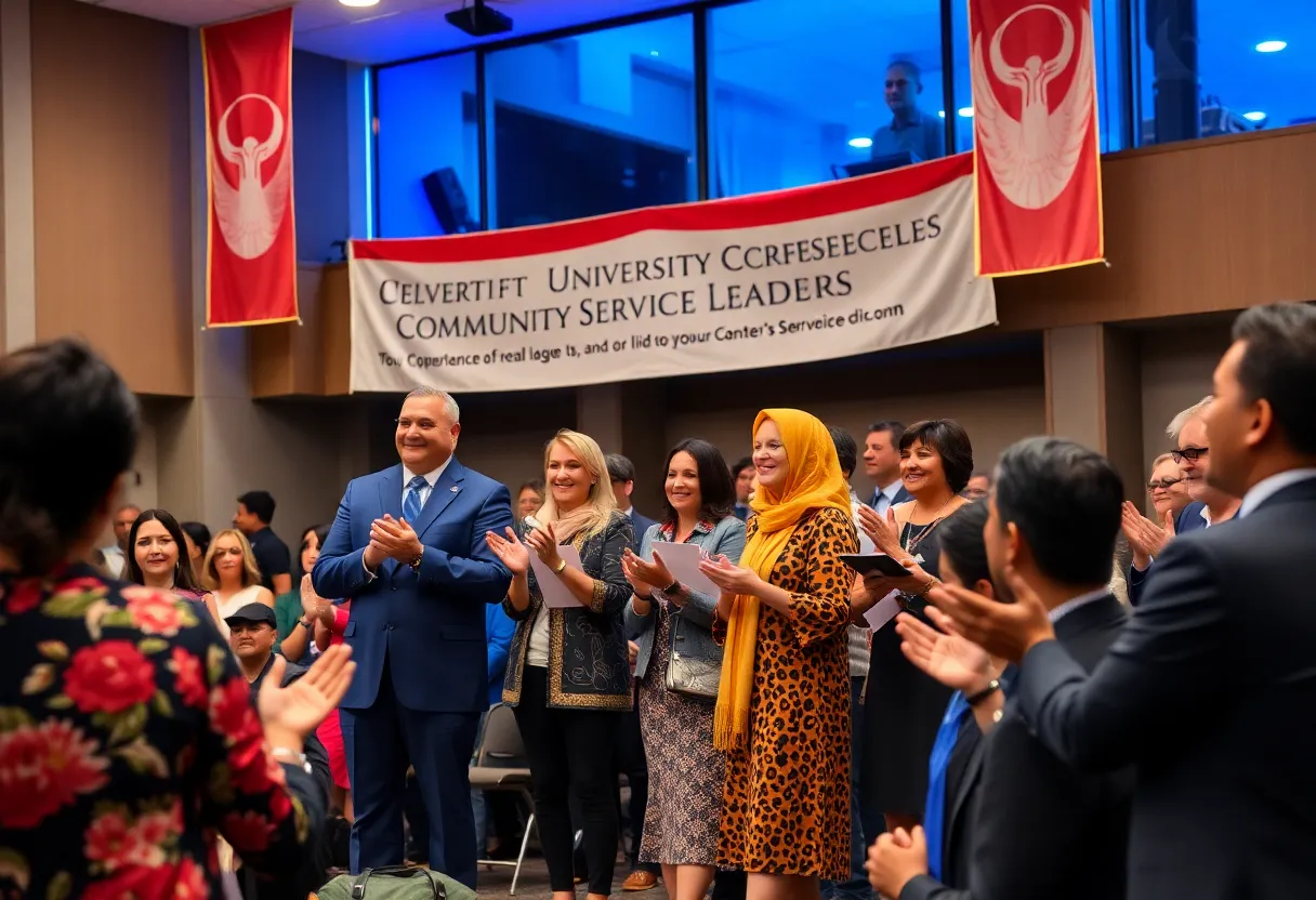 Event honoring community service leaders at a university.