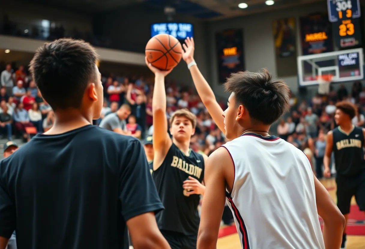 Young athletes competing in a high school basketball game