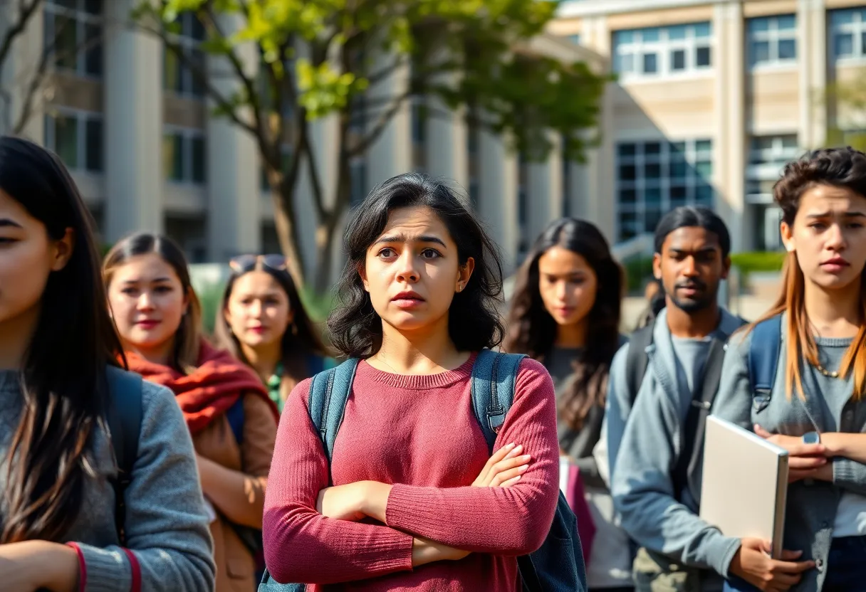 Students showing concern with Howard University campus in the background