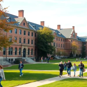 Historic buildings at Howard University with students