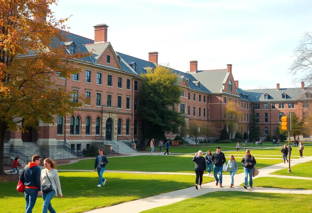 Historic buildings at Howard University with students