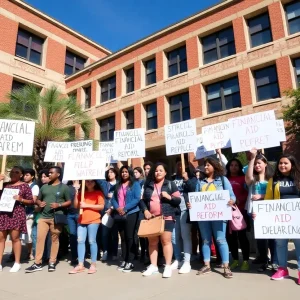 Students protesting outside Howard University for financial aid support