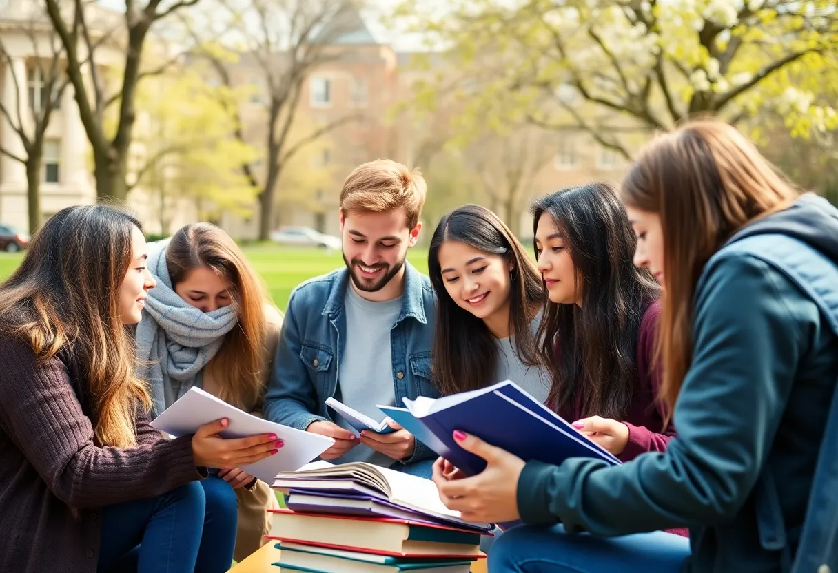 Students at Howard University studying together on campus.