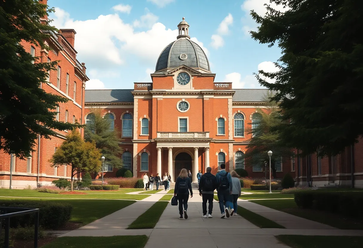 Students walking on the campus of Howard University during a leadership transition.