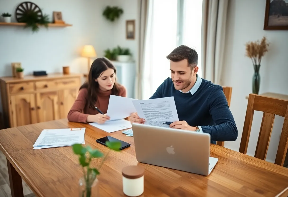 Couple writing an offer letter to buy a house