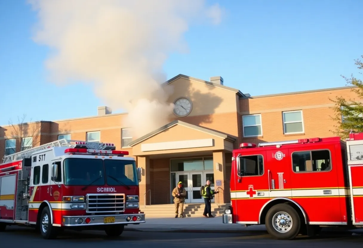 Firefighters responding to a fire at St. Benedict School