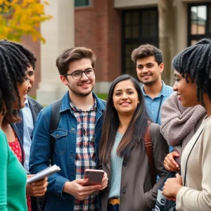 Students on Howard University campus discussing leadership transition