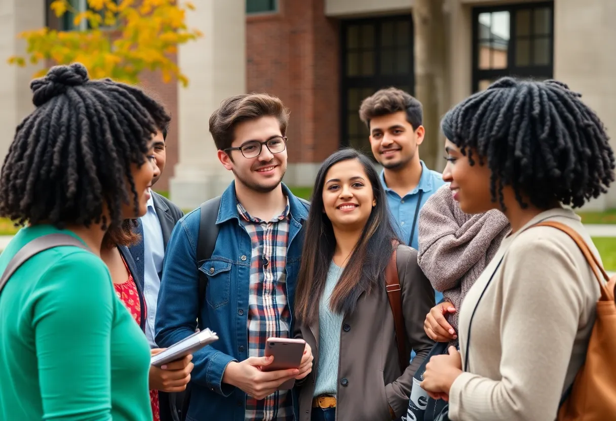 Students on Howard University campus discussing leadership transition