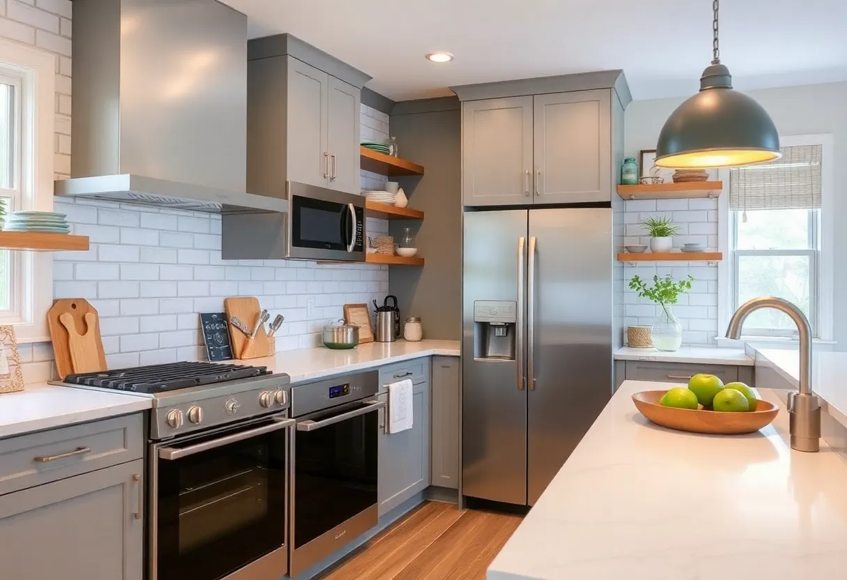 A modern kitchen showcasing a functional layout with stylish elements.