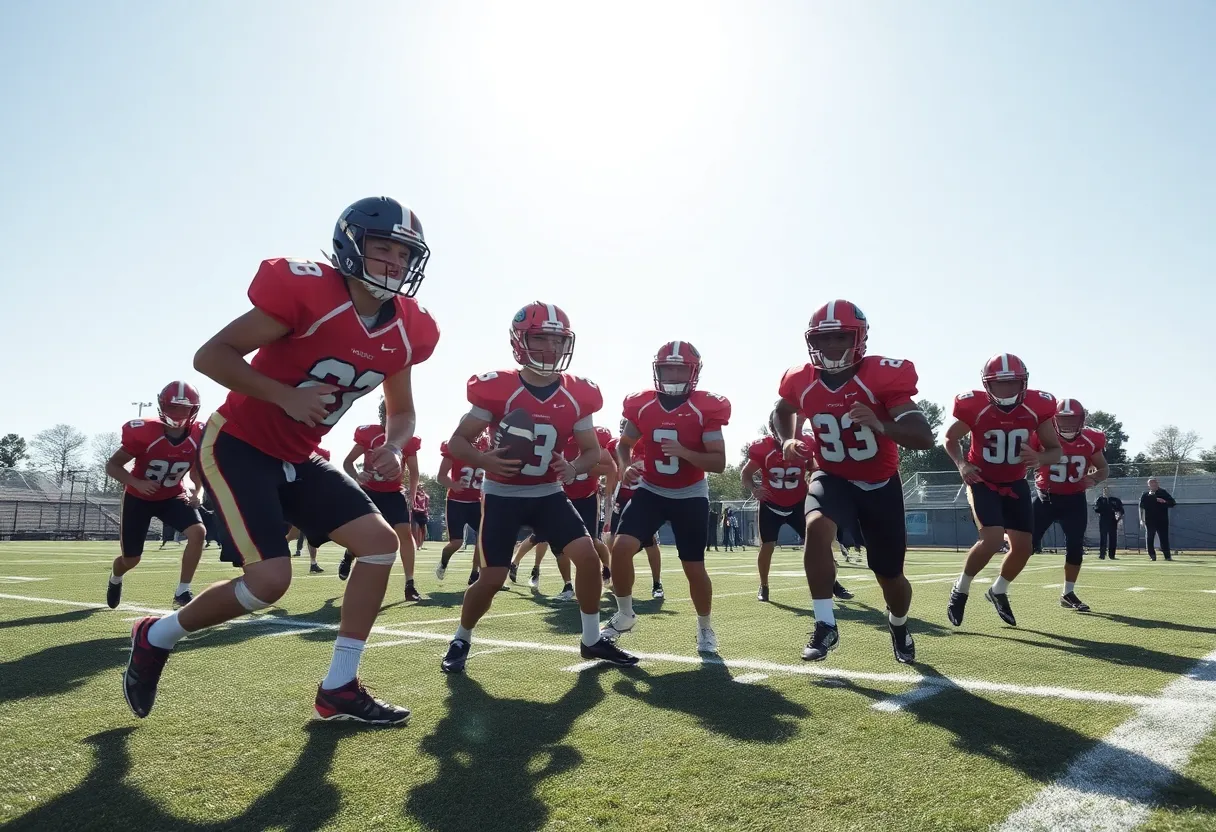 High school football team training