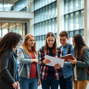 Students collaborating in a university setting