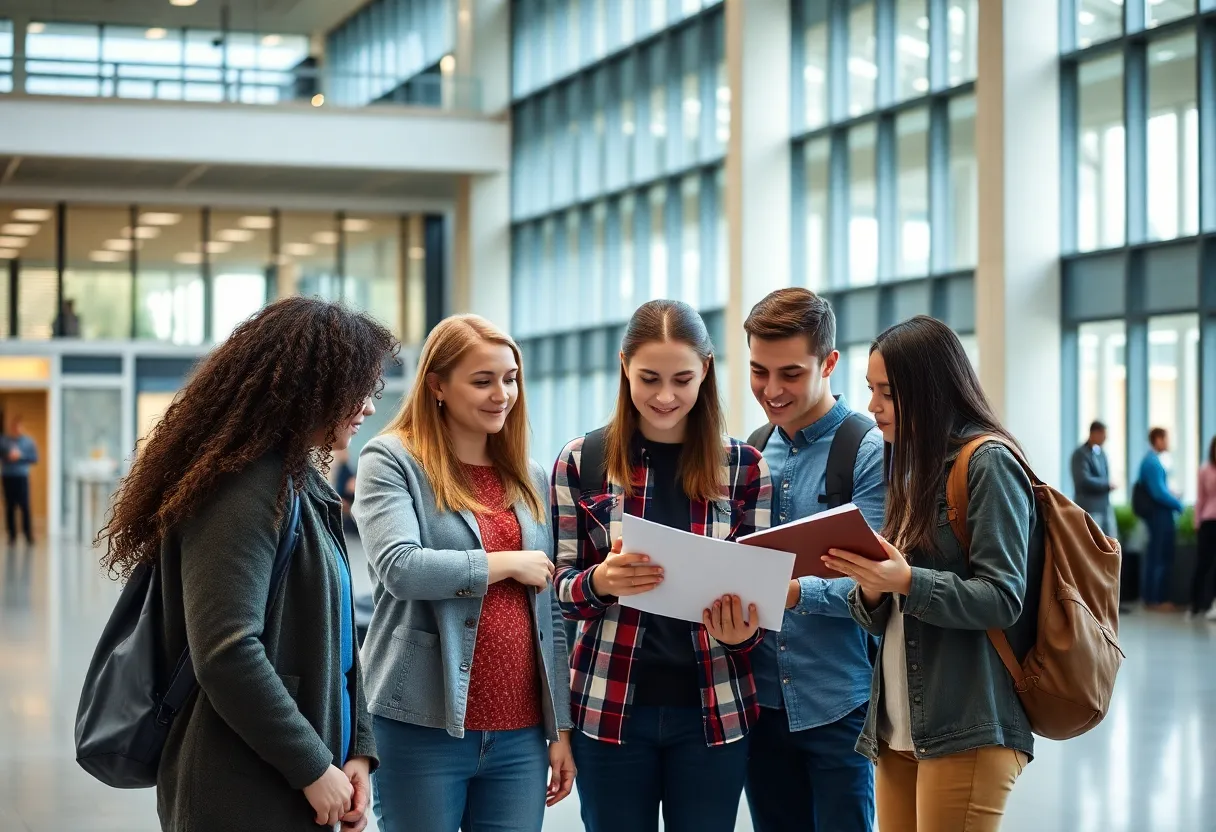 Students collaborating in a university setting