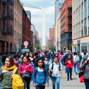 A diverse group of students in Washington D.C. in a school environment.