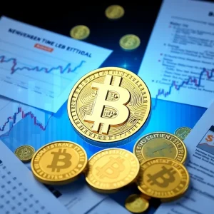 Illustration representing Bitcoin price surge with financial graphs.