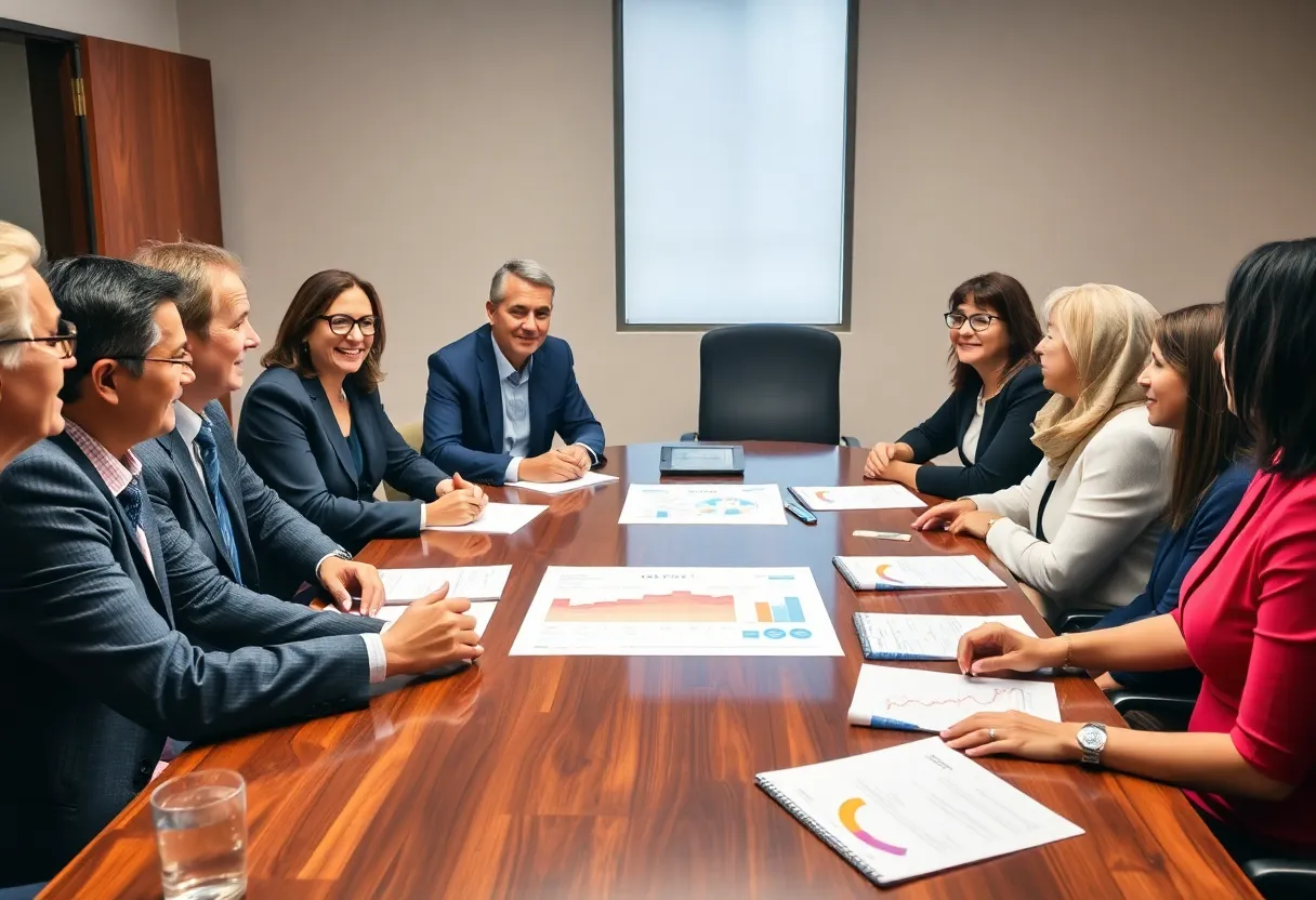 Business leaders discussing federal research funding