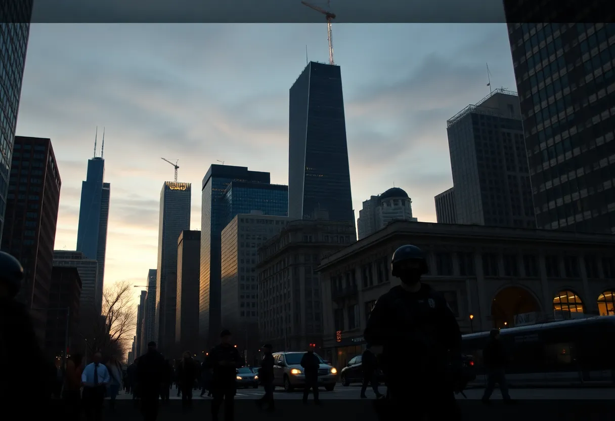 A view of Chicago with military presence amid community areas