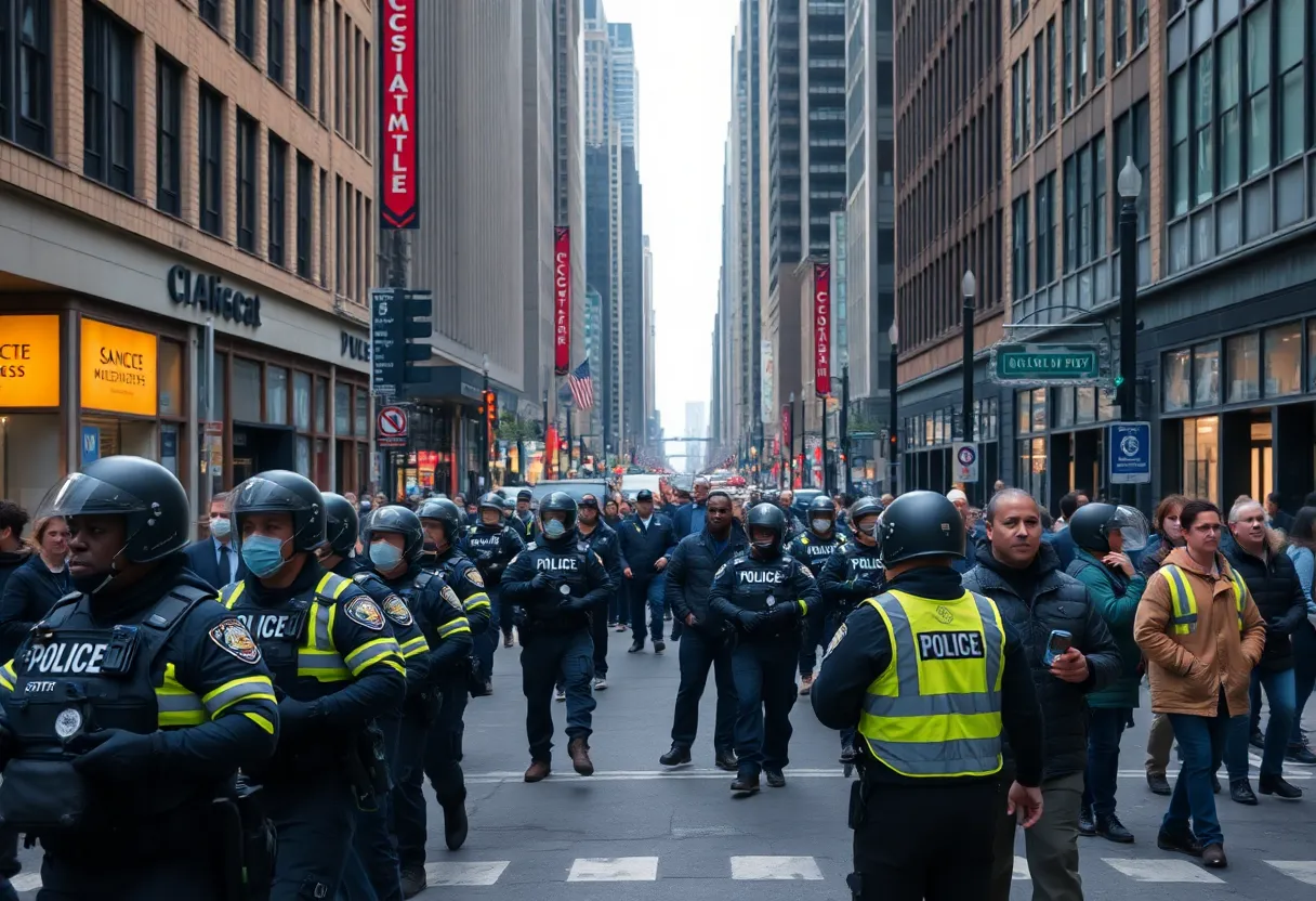 Chicago city street with police activity amidst public safety concerns