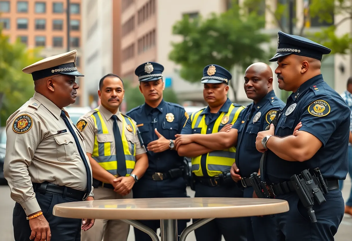 Local and federal law enforcement officials discussing strategies