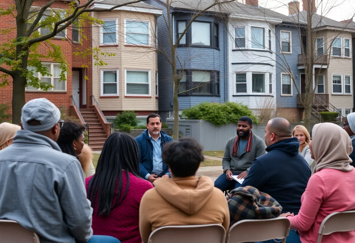 Residents discussing safety measures after a shooting incident