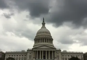 U.S. Capitol building with storm clouds overhead