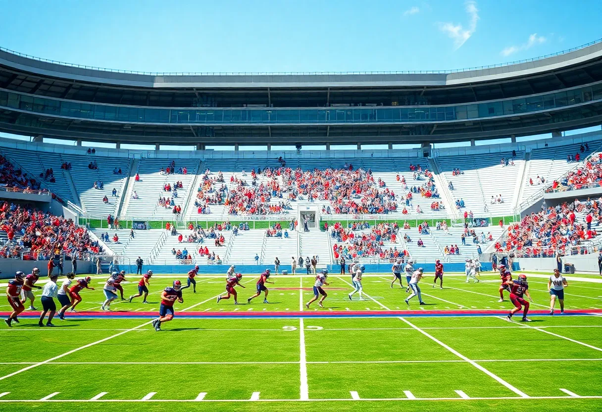 High school football players on the field during a game