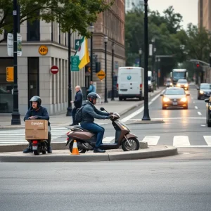 Empty street corner in Washington D.C. indicating a quiet atmosphere due to fear among immigrant delivery drivers.
