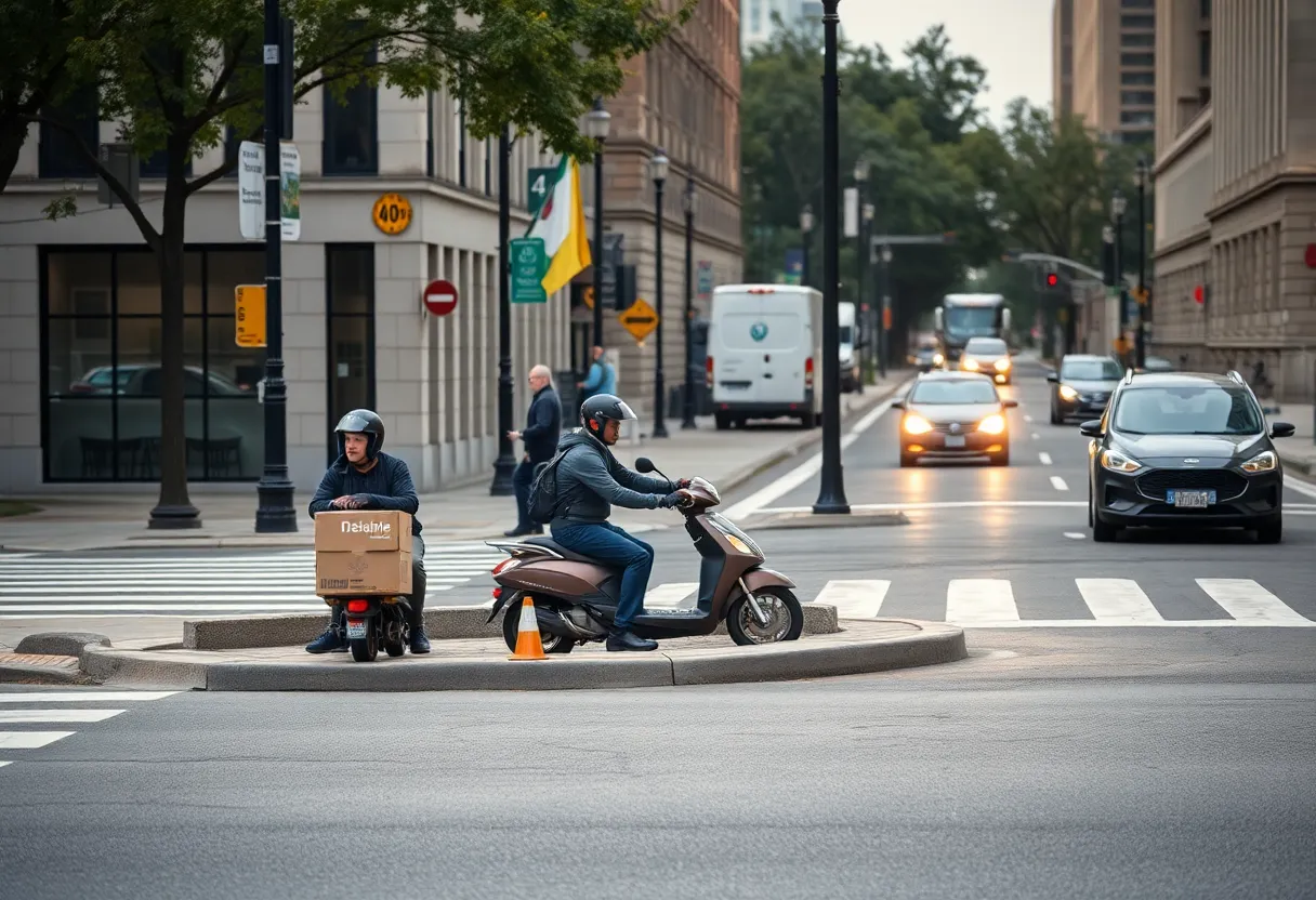 Empty street corner in Washington D.C. indicating a quiet atmosphere due to fear among immigrant delivery drivers.