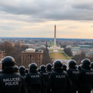 Police officers and National Guard troops on duty in Washington D.C.