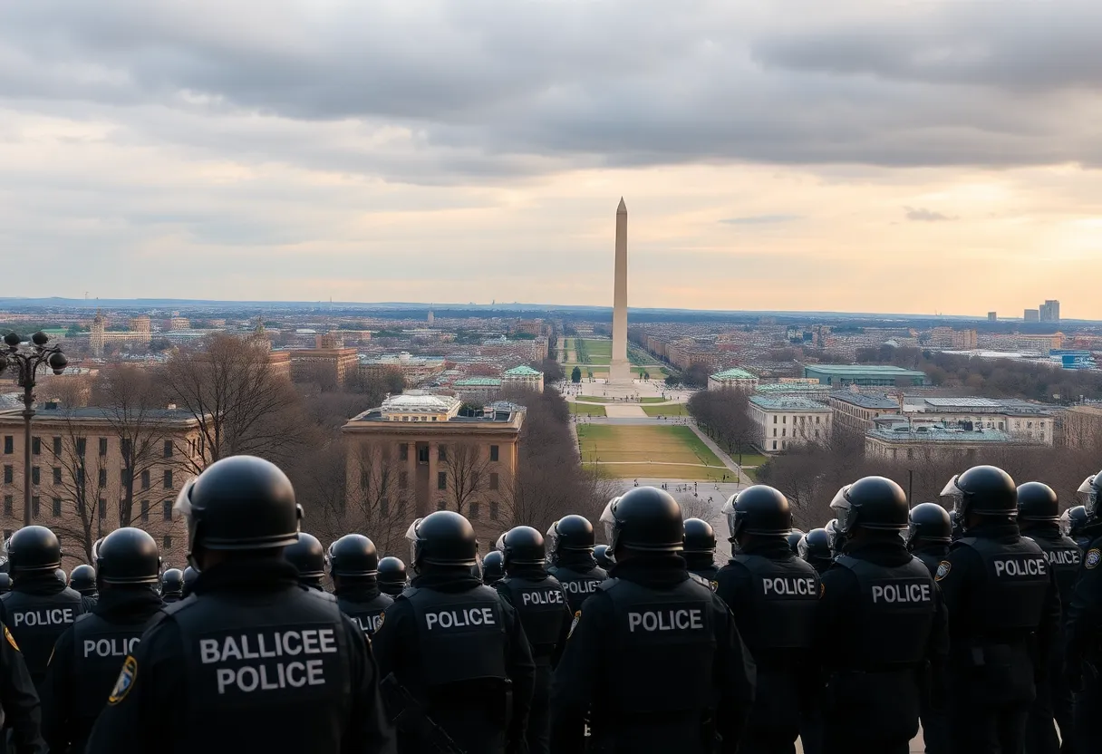 Police officers and National Guard troops on duty in Washington D.C.