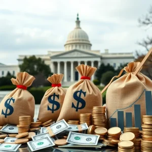 Symbolic representation of financial growth and political implications in Washington DC.