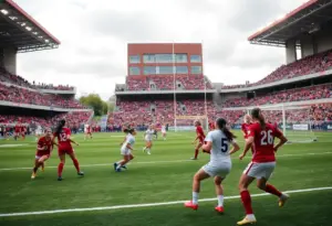 George Mason University's women's soccer team in action during a match.