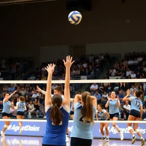 Georgetown University volleyball players competing in a tournament