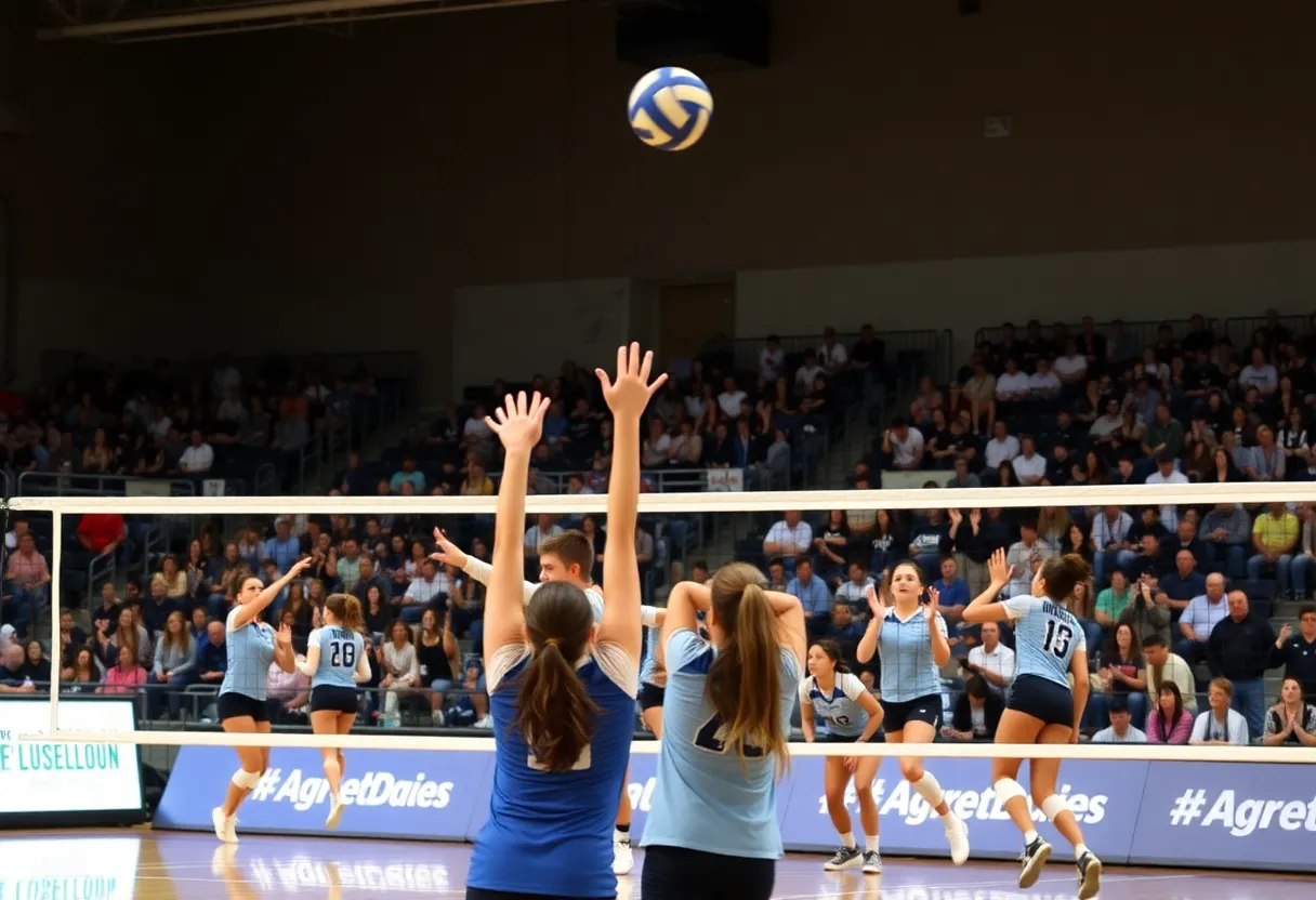 Georgetown University volleyball players competing in a tournament