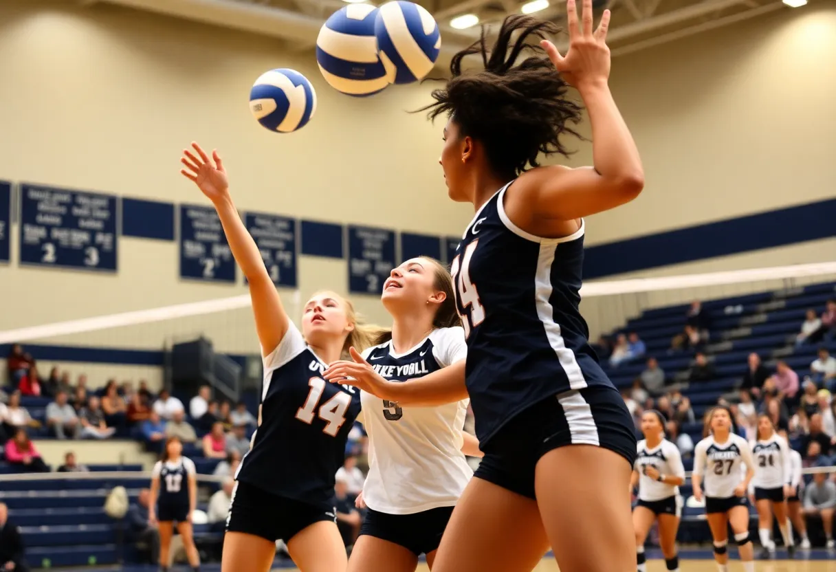 Georgetown University volleyball team playing in a match