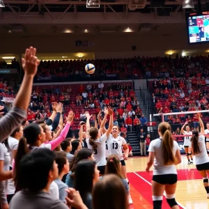 Georgetown University volleyball team competing in a tournament at McDonough Arena