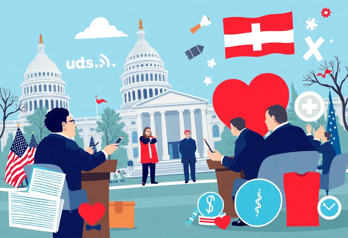 Illustration of government officials debating over funding negotiations